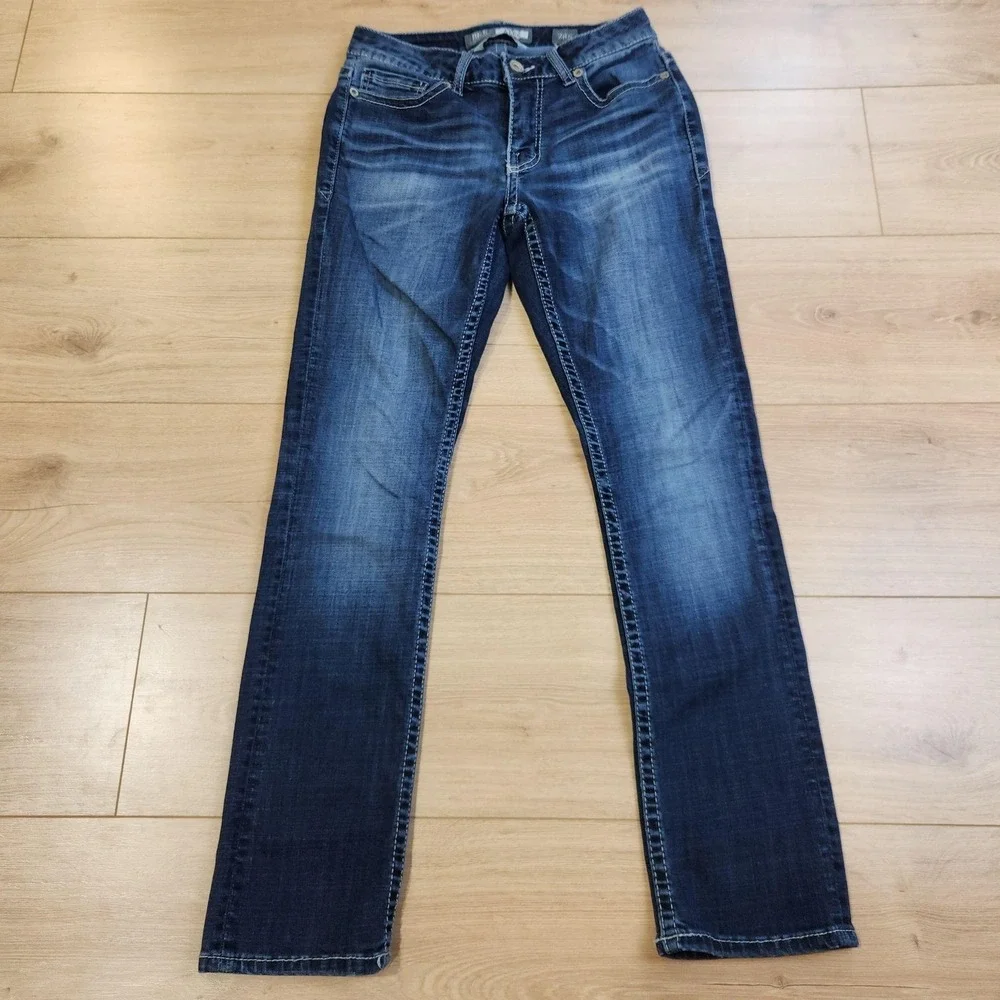 BKE Alec Straight Leg Jeans Mens 28x29 Medium Wash Blue Distressed Stretch Denim